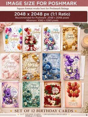Set of 12 Birthday Greeting Cards 5x7 – Assorted Designs – Envelopes Included